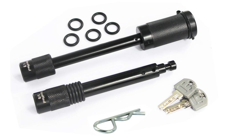 MaxxHaul 50151 Trailer Hitch Lock Pin Set 5/8 and 1/2 Inch with Locking System Anti-Rattle for 1-1/4" and 2" Class I,II,III,IV,V Hitches - Black Finish - Image 4